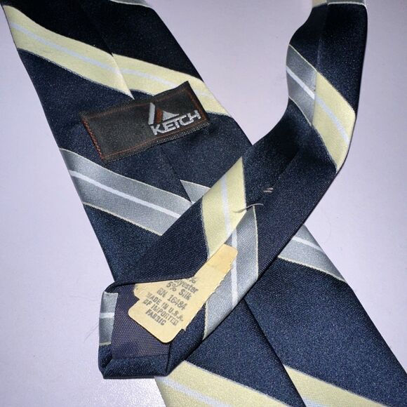 Ketch striped necktie Navy Blue Yellow And Grey RN 16484 (55L 3W) - Picture 2 of 12